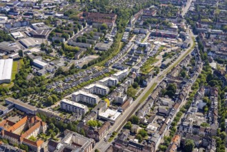 Aerial view, new development area at Ostbahnhof and new development area Kaiserquartier, City,