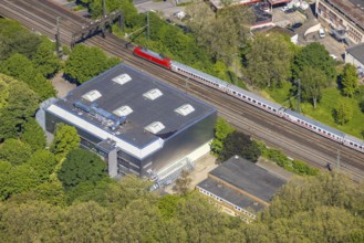 Aerial view, Brügmann sports hall next to the Leopold-Hoesch-Berufskolleg, Kaiserbrunnen, Dortmund,