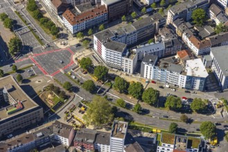 Aerial view, construction site Milchgasse at the intersection of Schwanenwall and Hamburger Straße,