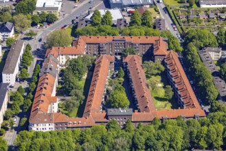 Aerial view, Lenteninsel housing estate with red roofs, Kaiserbrunnen, Dortmund, Ruhr area, North