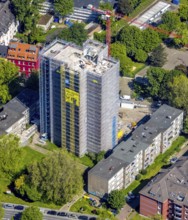 Aerial view, construction site demolition high-rise building, Kielstraße corner