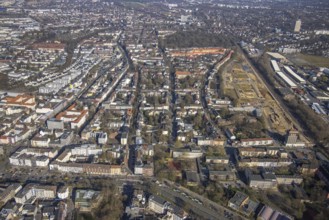 Aerial view, construction site Kronprinzenviertel, new residential area, residential area