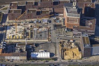 Aerial view, construction site residential complex at the Dortmunder U-Tower, Dortmunder U with the