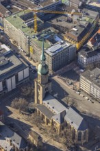Aerial view, construction site Kampstraße for new student residence BaseCamp Dortmund,