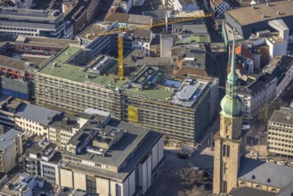 Aerial view, construction site Kampstraße for new student residence BaseCamp Dortmund,
