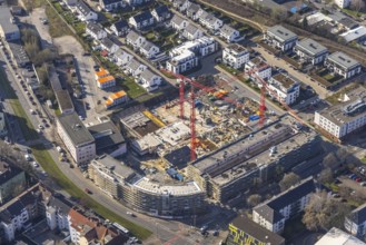Aerial view, construction site for new Kaiserquartier, Klönnestraße, Kaiserbrunnen, Dortmund, Ruhr