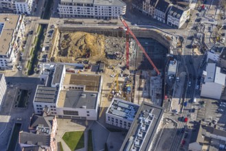 Aerial view, construction site for new residential and commercial building at Phoenix-See,