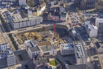 Aerial view, construction site for new building complex, residential and commercial building at