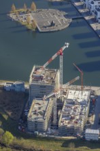 Aerial view, Phoenix-See, construction site for a new retirement home, high-rise building H12,