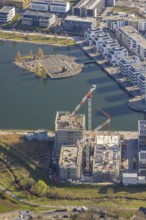 Aerial view, Phoenix-See, construction site for a new retirement home, high-rise building H12,