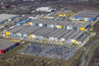 Aerial view, Logistics Park Westfalenhütte, Amazon, DHL, Decathlon, Kaiserbrunnen, Dortmund, Ruhr