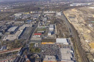 Aerial view, construction site Westfalenhütte, Eisenstraße, Nordmarkt, Dortmund, Ruhr area, North