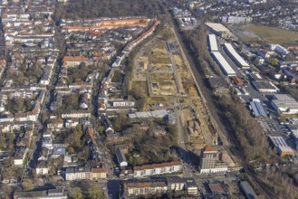Aerial view, construction site Kronprinzenviertel, new residential area, residential area