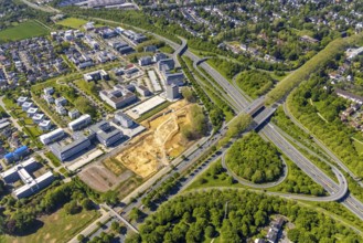Aerial view, construction site and new building Continentale Directorate, intersection federal road