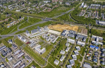 Aerial view, construction site and new building Continentale Directorate, intersection federal road