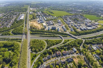 Aerial view, construction site and new building Continentale Directorate, intersection federal road