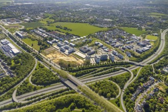 Aerial view, construction site and new building Continentale Directorate, intersection federal road