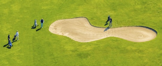 Aerial view, Dortmund racecourse with golf course, golfer at the bunker, golf club GolfRange
