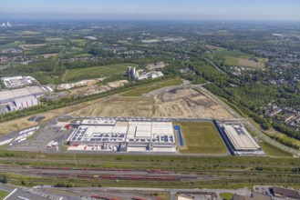 Aerial view, new REWE logistics centre and construction site of the former Westfalenhütte,