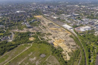 Aerial view, construction site former Westfalenhütte, Kaiserbrunnen, Dortmund, Ruhr area, North