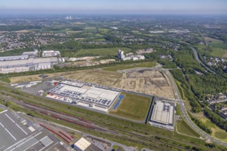 Aerial view, new REWE logistics centre and construction site of the former Westfalenhütte,