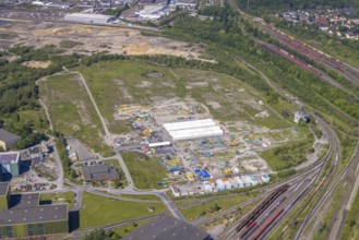 Aerial view, brownfield and construction site former Westfalenhütte, Borsigplatz, Dortmund, Ruhr