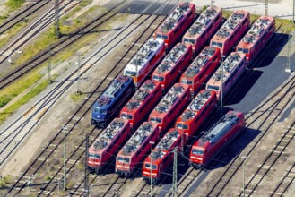 Aerial view, depot, DB class 101, DB class 111, ICE factory Dortmund, Kaiserbrunnen, Dortmund, Ruhr
