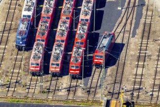 Aerial view, depot, DB class 101, DB class 111, ICE factory Dortmund, Kaiserbrunnen, Dortmund, Ruhr
