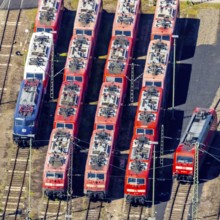 Aerial view, depot, DB class 101, DB class 111, ICE factory Dortmund, Kaiserbrunnen, Dortmund, Ruhr