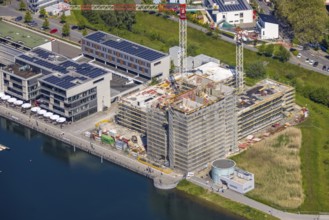 Aerial view, Phoenix Lake, construction site for a new retirement home, high-rise building H12,