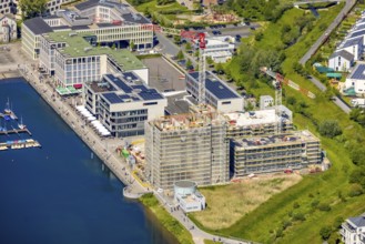 Aerial view, Phoenix Lake, construction site for a new retirement home, high-rise building H12,