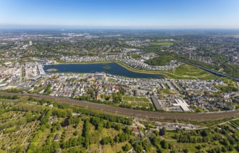 Aerial view, Phoenix Lake, Benninghofen, Dortmund, Ruhr area, North Rhine-Westphalia, Germany, DE,