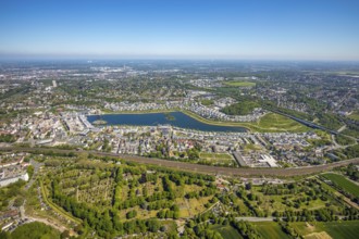 Aerial view, Phoenix Lake, Benninghofen, Dortmund, Ruhr area, North Rhine-Westphalia, Germany, DE,
