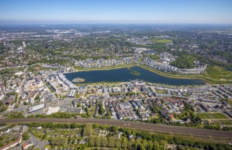 Aerial view, Phoenix Lake, Hörde, Dortmund, Ruhr area, North Rhine-Westphalia, Germany, DE, Europe,
