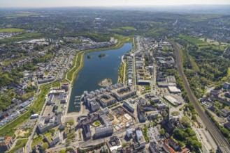 Aerial view, Phoenix Lake, Hörde, Dortmund, Ruhr area, North Rhine-Westphalia, Germany, DE, Europe,