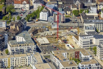 Aerial view, construction site and new building at Phoenix Lake, Hörde, Dortmund, Ruhr area, North