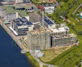 Aerial view, Phoenix Lake, construction site for a new retirement home, high-rise building H12,