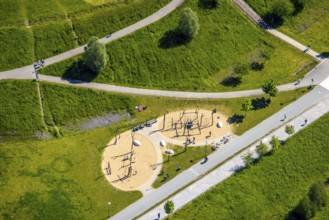 Aerial view, Phoenix Lake, playground at Kaiserberg am See, Hörde, Dortmund, Ruhr area, North