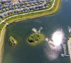 Aerial photo, Phoenix Lake, island in the lake, Hörde, Dortmund, Ruhr area, North Rhine-Westphalia,