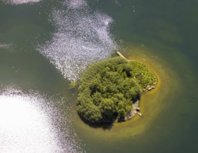 Aerial view, Phoenix Lake, island in the lake, Hörde, Dortmund, Ruhr area, North Rhine-Westphalia,
