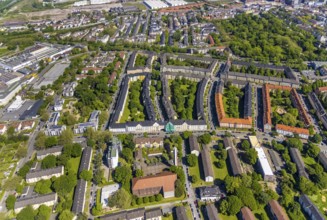 Aerial view, residential area with house facade renovation Neuer Graben and Althoffstraße in