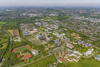 Aerial view, Dortmund University of Technology and Technology Park, construction site and new
