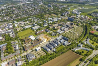 Aerial view, Technical University Dortmund, construction site new refrigeration plant in Dortmund