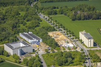 Aerial view, construction site and new construction office quarter Sebrathweg, Eichlinghofen,