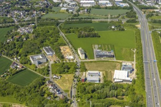 Aerial view, construction site and new construction office quarter Sebrathweg, Eichlinghofen,