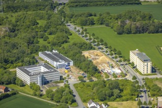 Aerial view, construction site and new construction office quarter Sebrathweg, Eichlinghofen,