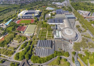 Aerial view, Signal Iduna Park Bundesliga stadium BVB Borussia Dortmund, Westfalenhallen,