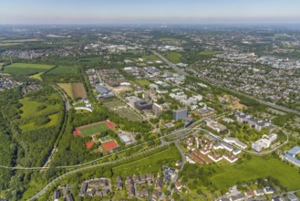 Aerial view, Dortmund University of Technology and Technology Park, construction site and new