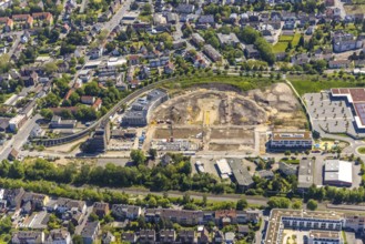 Aerial view, Hombrucher Bogen, construction site for commercial areas and apartment buildings,