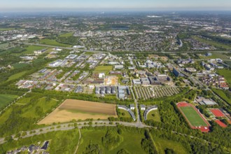Aerial view, Dortmund University of Technology and Technology Park, construction site and new